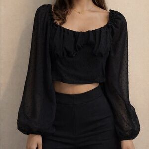 SHEIN Black Sheer Puff Sleeve Blouse